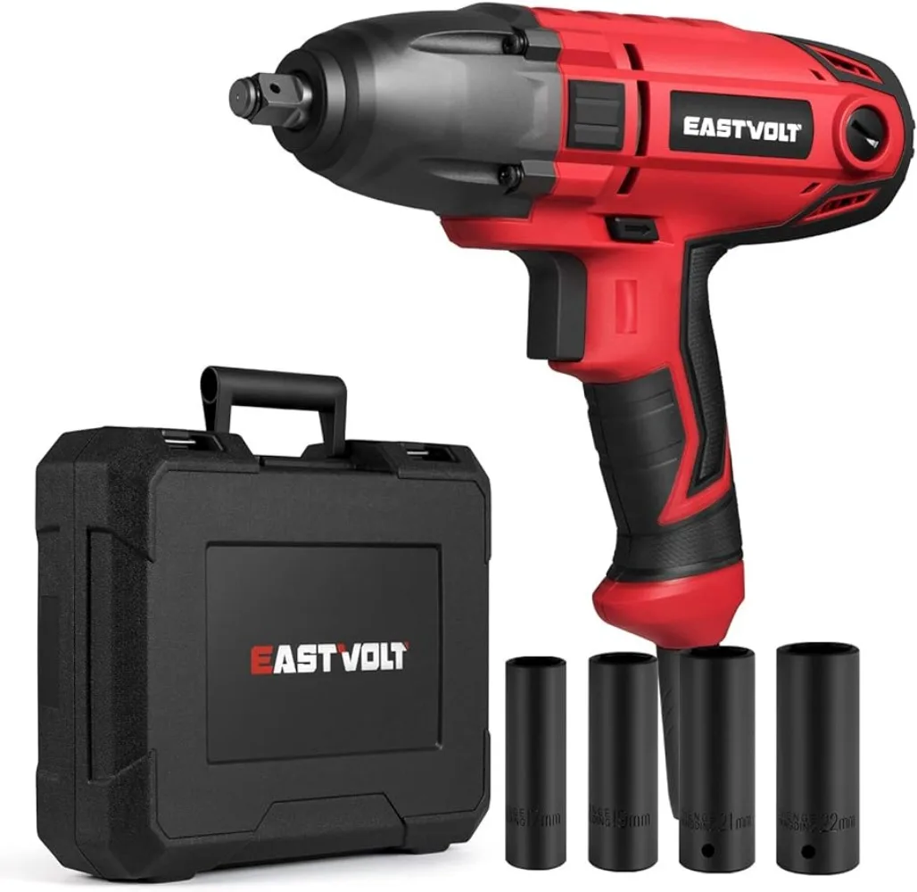 

Eastvolt 800W Electric Impact Wrench, Heavy Duty 7.5 Amp Corded Max Torque 450 Ft-lbs 3400 RPM, 1/2 Inch with Hog Ring Anvil
