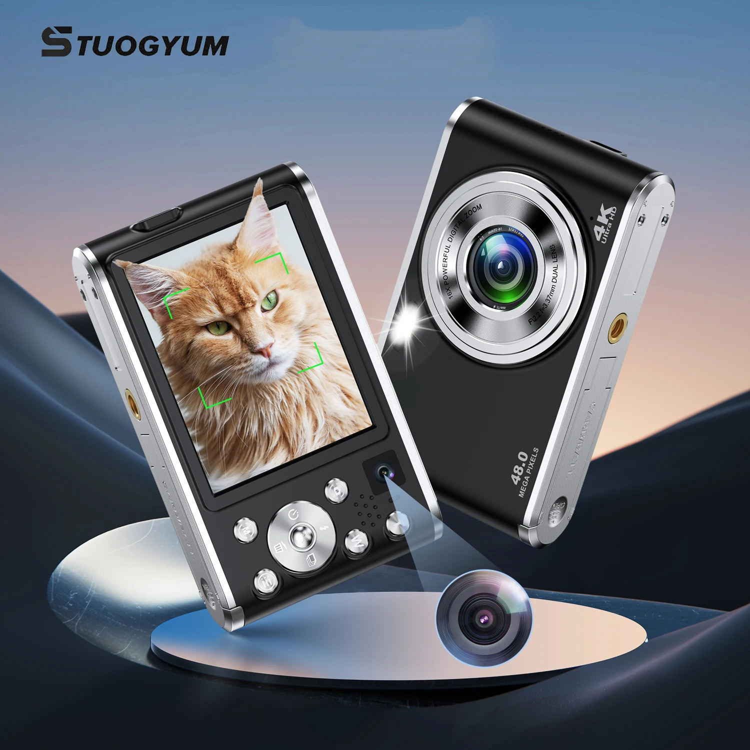 

4K Selfie Camera Front and Rear Dual Camera Digital Cameras 16x Efficient Zoom, Autofocus, Capable of Recording Videos