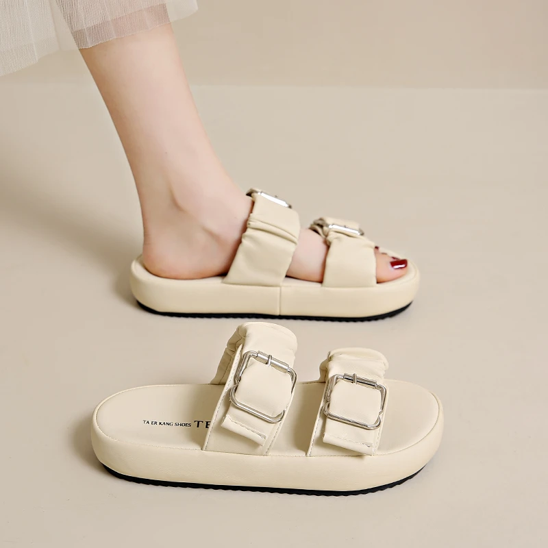 Женские пляжные шлепанцы, удобные сандалии на платформе, с двойной пряжкой, открытый носок, повседневная обувь, лето 2024
Женские пляжные шлепанцы, удобные сандалии на платформе, с двойной пряжкой, открытый носок, повседневная обувь, лето 2024