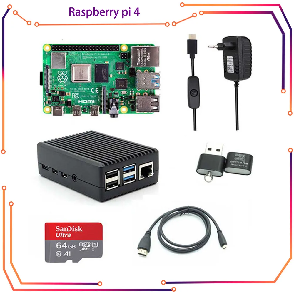 Raspberry Pi 4 2GB 4GB RAM with ABS Case Power Supply Aluminum Heat Sink Micro HDMI Cable for Raspberry Pi 4 RPI58
Raspberry Pi 4 2GB 4GB RAM with ABS Case Power Supply Aluminum Heat Sink Micro HDMI Cable for Raspberry Pi 4 RPI58