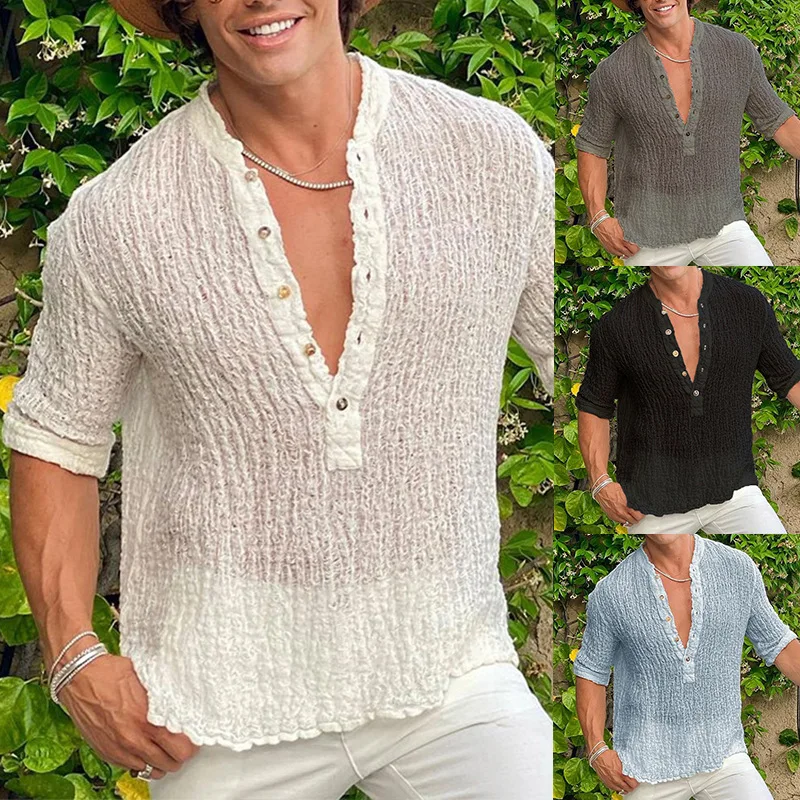Men Spring Summer Casual Loose Shirts Collarless Button Shirt Fashion Pleated Blouse Men Short Sleeve Tops
Men Spring Summer Casual Loose Shirts Collarless Button Shirt Fashion Pleated Blouse Men Short Sleeve Tops