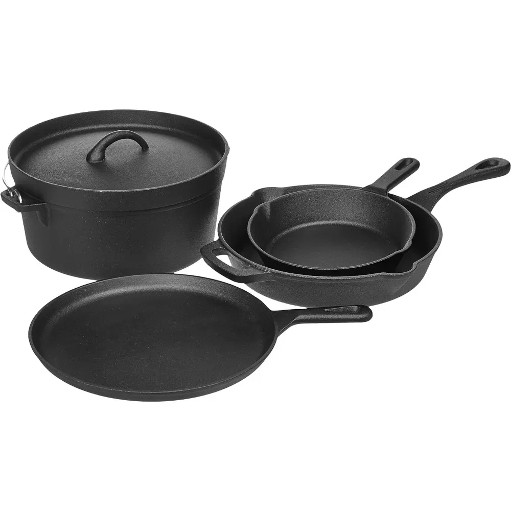 

Pre seasoned cast iron 5-piece set of kitchen utensils, pots and pans, black, 14.17 x 12.2 x 10.63 inches