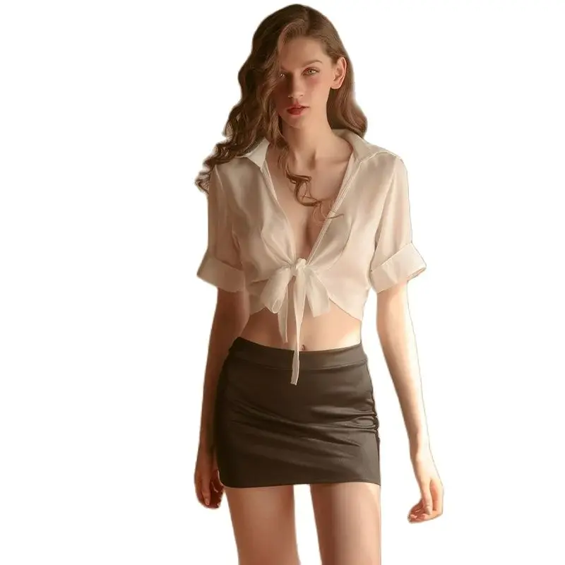 White Top Black Skirt Suit Sexy Perspective Deep V Strap Wrap Hip Skirt Ol Role Play Uniform Set Mature Feminine Glamour Clothin
White Top Black Skirt Suit Sexy Perspective Deep V Strap Wrap Hip Skirt Ol Role Play Uniform Set Mature Feminine Glamour Clothin