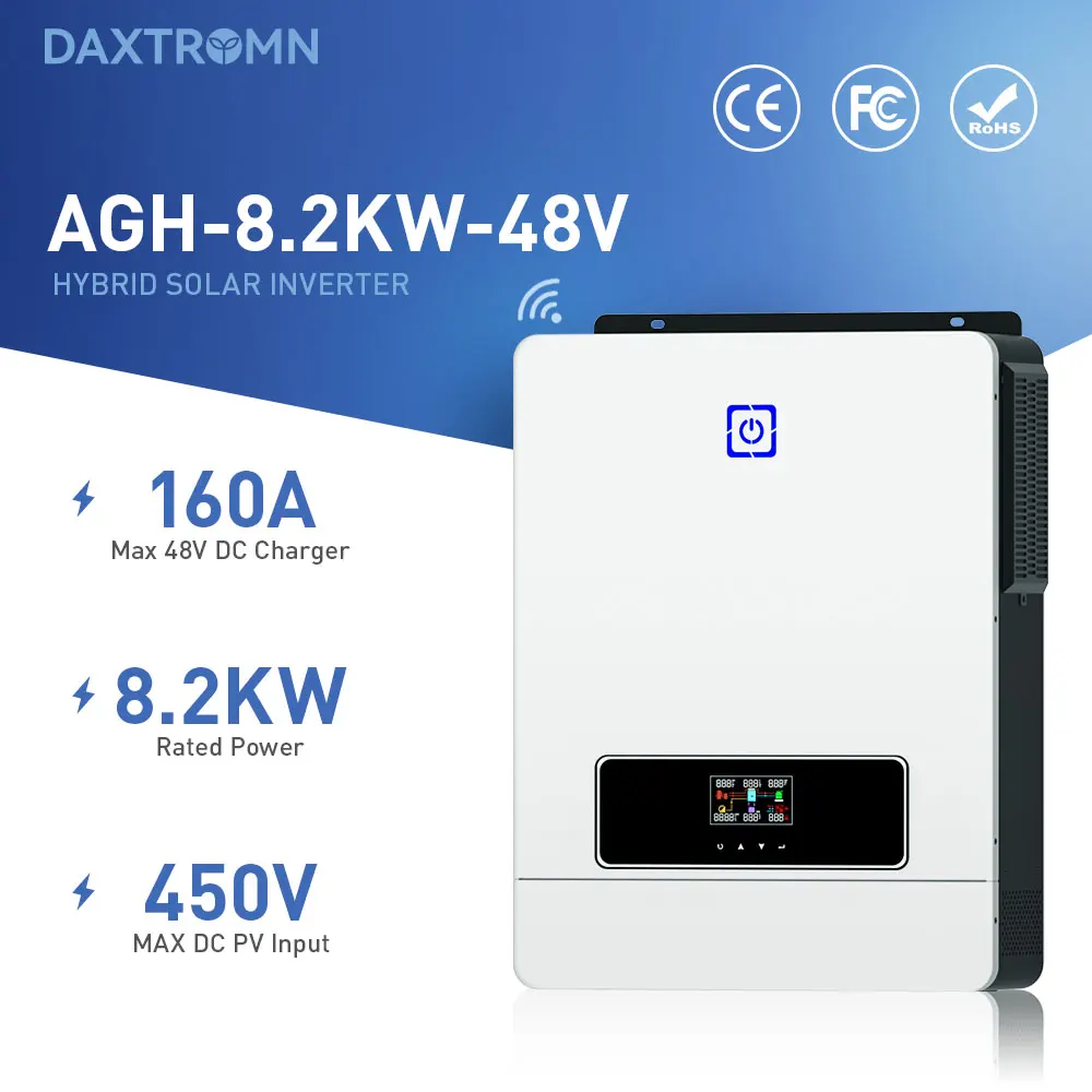 Daxtromn 2 AC Output 8kw 8.2KW Hybrid Solar Inverter Pure Sine Wave 220VAC 48VDC Input 160A MPPT Solar Charger 8000w 8200w
Daxtromn 2 AC Output 8kw 8.2KW Hybrid Solar Inverter Pure Sine Wave 220VAC 48VDC Input 160A MPPT Solar Charger 8000w 8200w