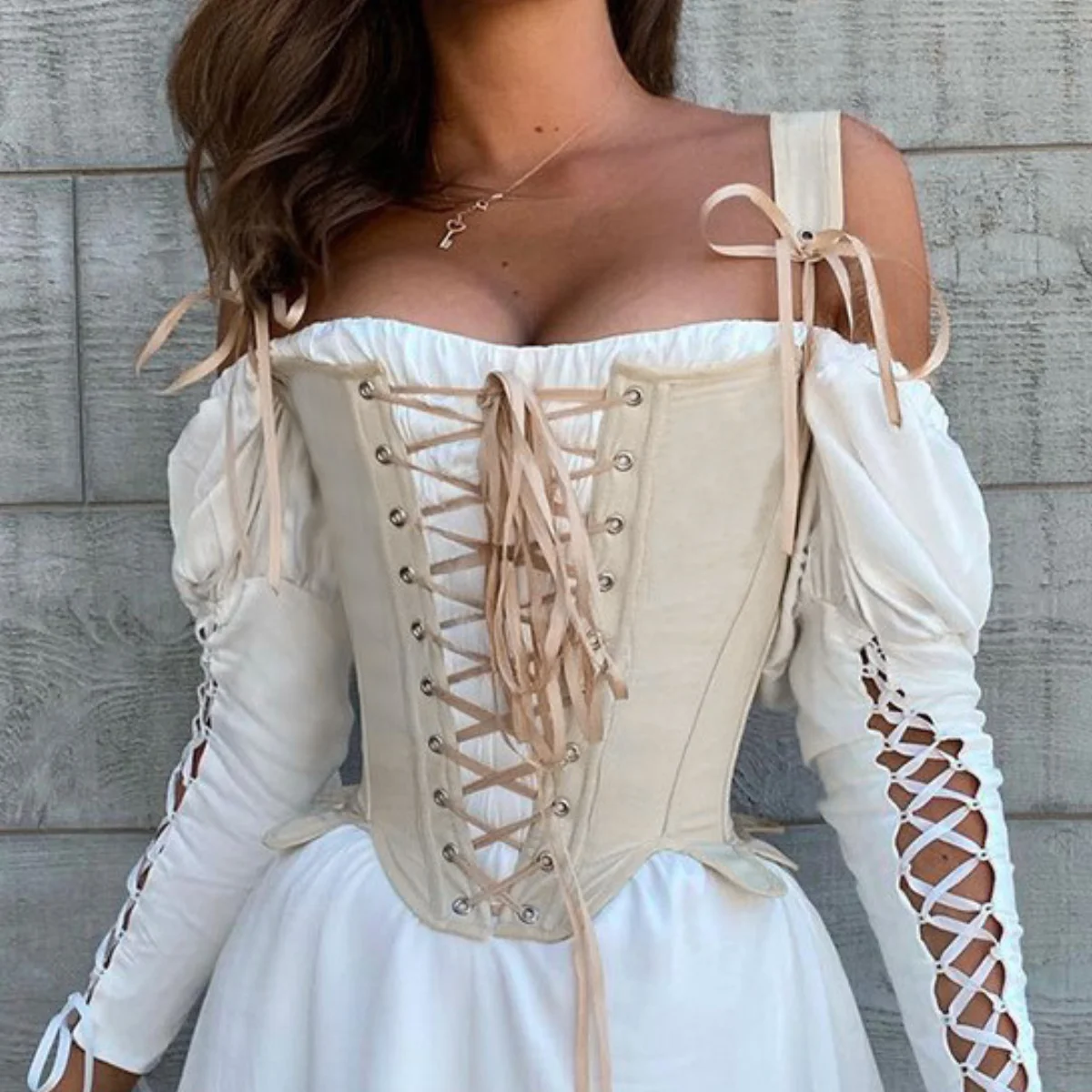 

Women's Vintage Corset Bodyshaper Crop Top Open Back Boned Bustier Front Strap Summer Fashion Tank Tops Renaissance Lace Up Cami