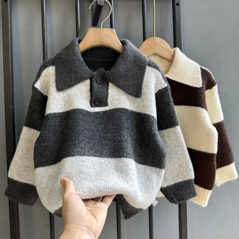 Children Cardigan Sweater Spring Autumn Striped Knitted Jacket Casual Long Sleeve Turn-down Collar Kids Clothing Boys Outfit
Children Cardigan Sweater Spring Autumn Striped Knitted Jacket Casual Long Sleeve Turn-down Collar Kids Clothing Boys Outfit