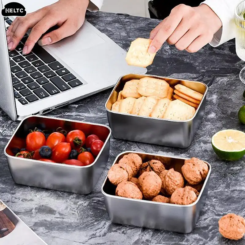 

600ml Stainless Steel Refrigerator Food Storage Box With Lid With Plastic Lid Prepare Food Freshness Preservation Box Picnic Box