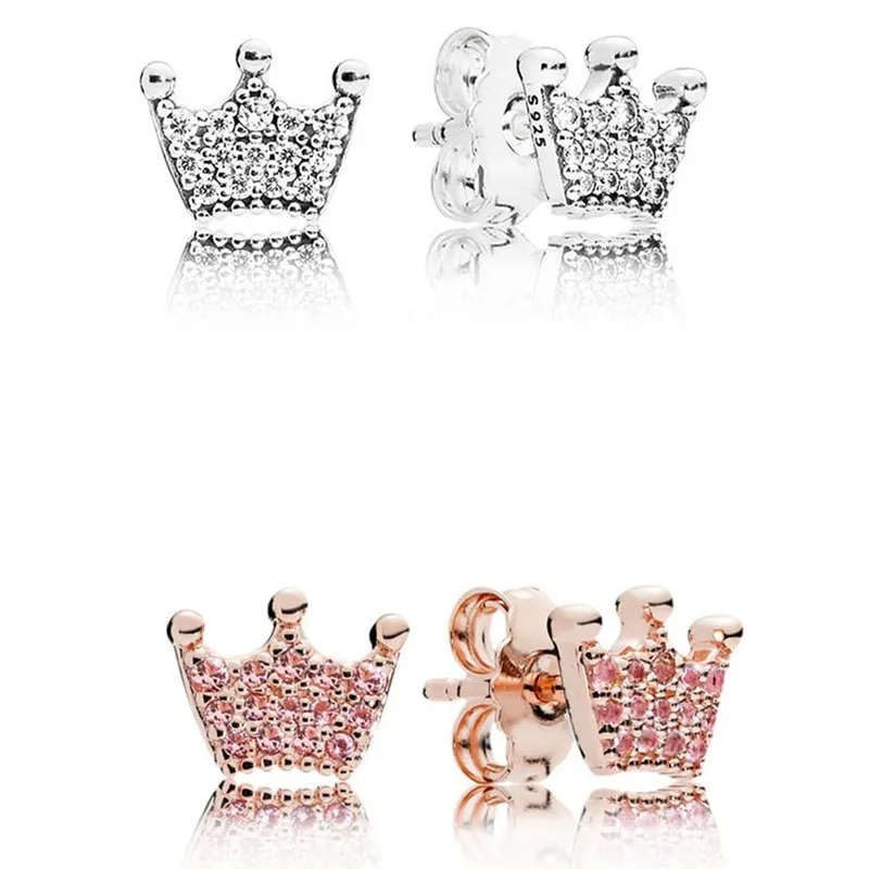 

Original Sparkling Enchanted Crown With Crystal Stud Earrings For Women 925 Sterling Silver Wedding Gift Fashion Jewelry