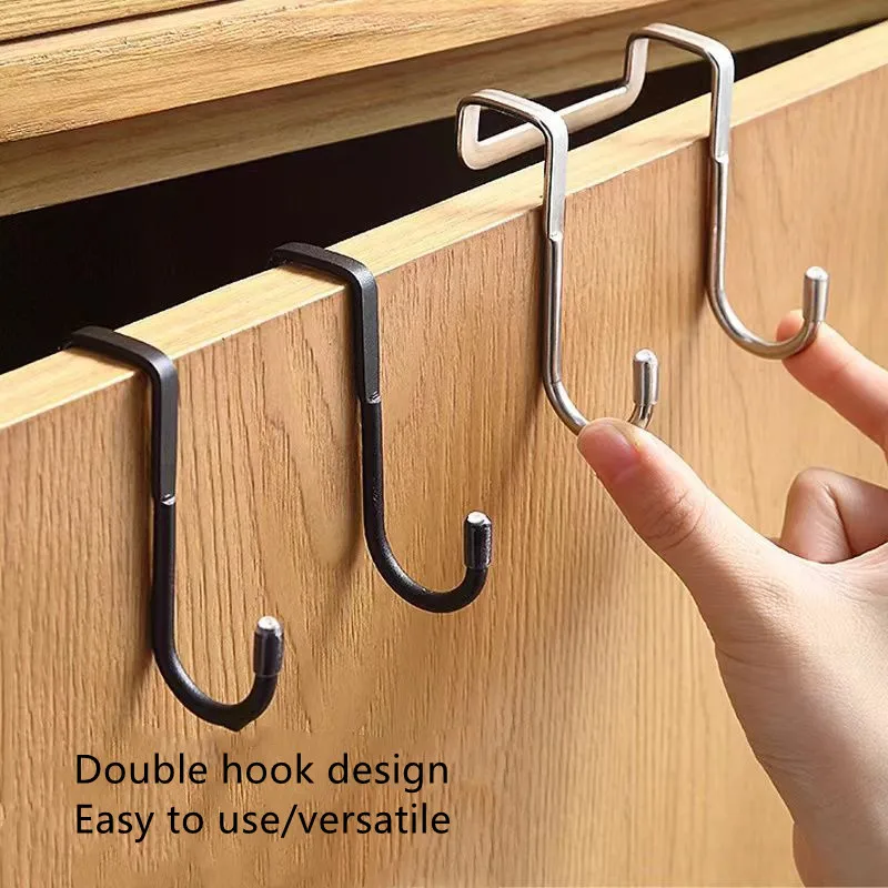 

304 Stainless Steel Hook Free Punching Double S-Shape Hook Kitchen Bathroom Cabinet Door Back Type Coat Towel Storage Hanger