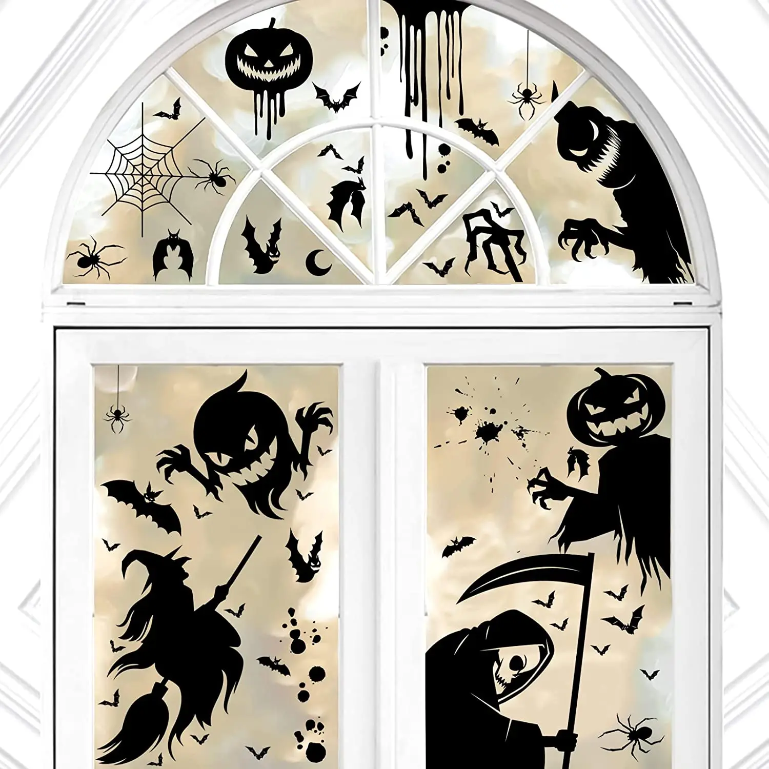 

Halloween Removable Window Stickers Bat Pumpkin Ghost Skull Wall Decal Halloween Party Decoration For Haunted House Horror Props