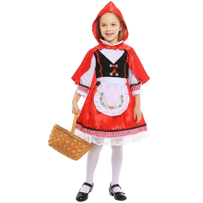 

Girls Little Red Riding Hood Cosplay Costumes for Halloween Party Fairy Tales Drama Show Role Playing Dress Up Outfit