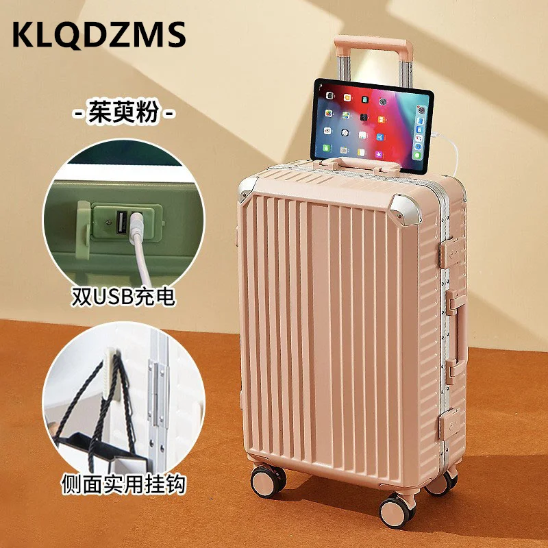 

KLQDZMS 20"22"24"26"28 Inch PC Luggage Large-capacity Aluminum Frame Trolley Case USB Charging Boarding Box Cabin Suitcase