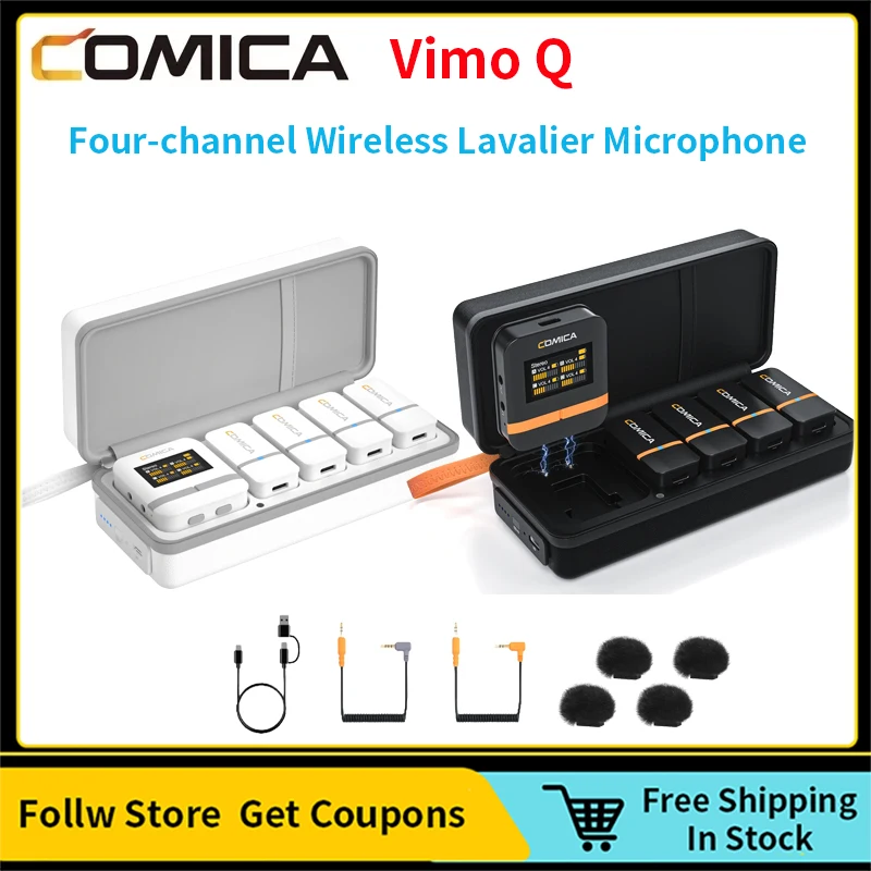 

Comica Vimo Q Four-channel Mini Wireless Lavalier Microphone With USB-C Charging Case,For Camera Smartphone PC