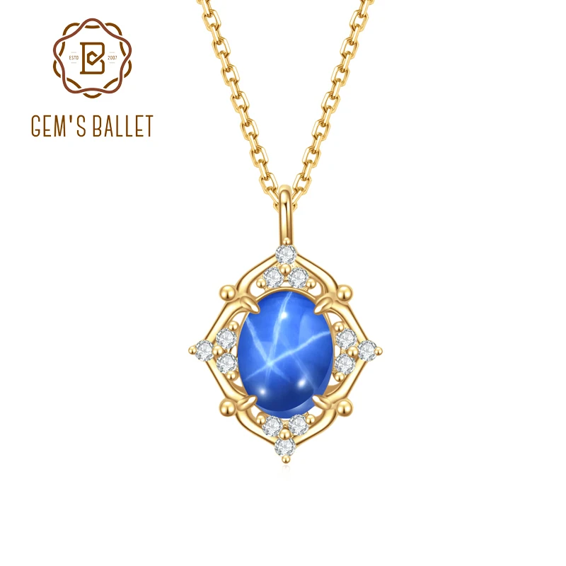 

GEM'S BALLET Dainty Blue Lindy Star Sapphire Vintage Pendant Necklace in 925 Sterling Silver Gemstone Necklace Mothers Day Gifts