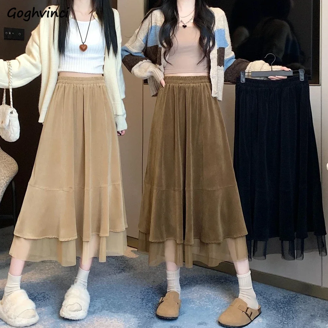 

Skirts for Women Autumn Winter Designs Elegant Korean Fashion A-line High Waist All-match Female Trendy Pleated Baggy Ulzzang