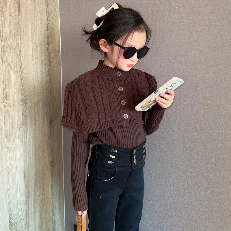 Spring Autumn Girls Sweater Baby Knitwear Kids 2 Pcs Tops Teenage Sweater Children Clothes Ins Rib Knit With Poncho 4-14Y
Spring Autumn Girls Sweater Baby Knitwear Kids 2 Pcs Tops Teenage Sweater Children Clothes Ins Rib Knit With Poncho 4-14Y