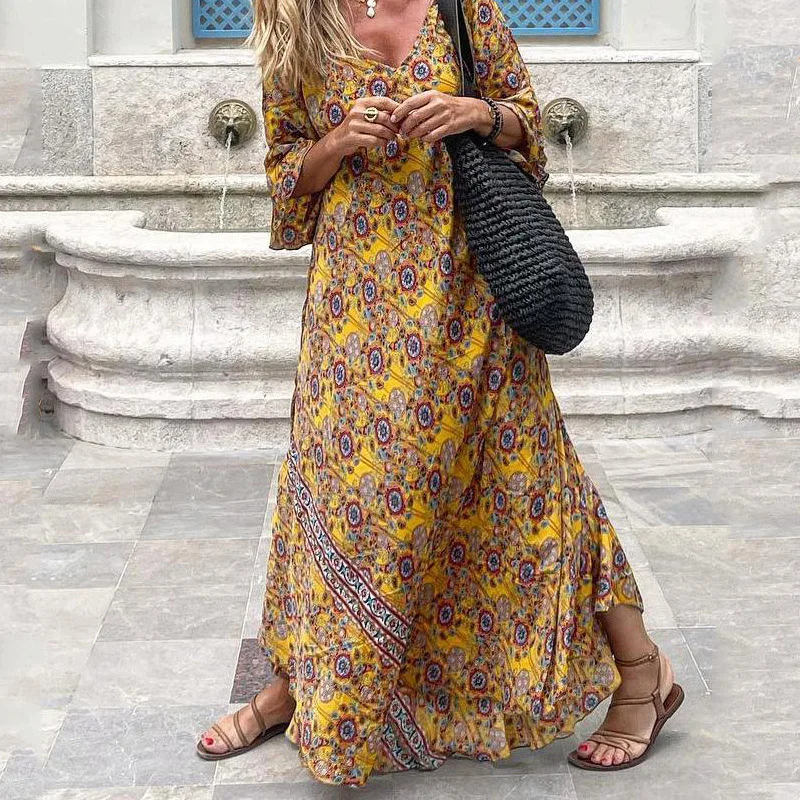 Women Elegant Deep V-neck Long Dress Vintage Patterm Printed Loose Party Dress Spring Summer Casual Long Sleeve Bohemian Dresses
Women Elegant Deep V-neck Long Dress Vintage Patterm Printed Loose Party Dress Spring Summer Casual Long Sleeve Bohemian Dresses