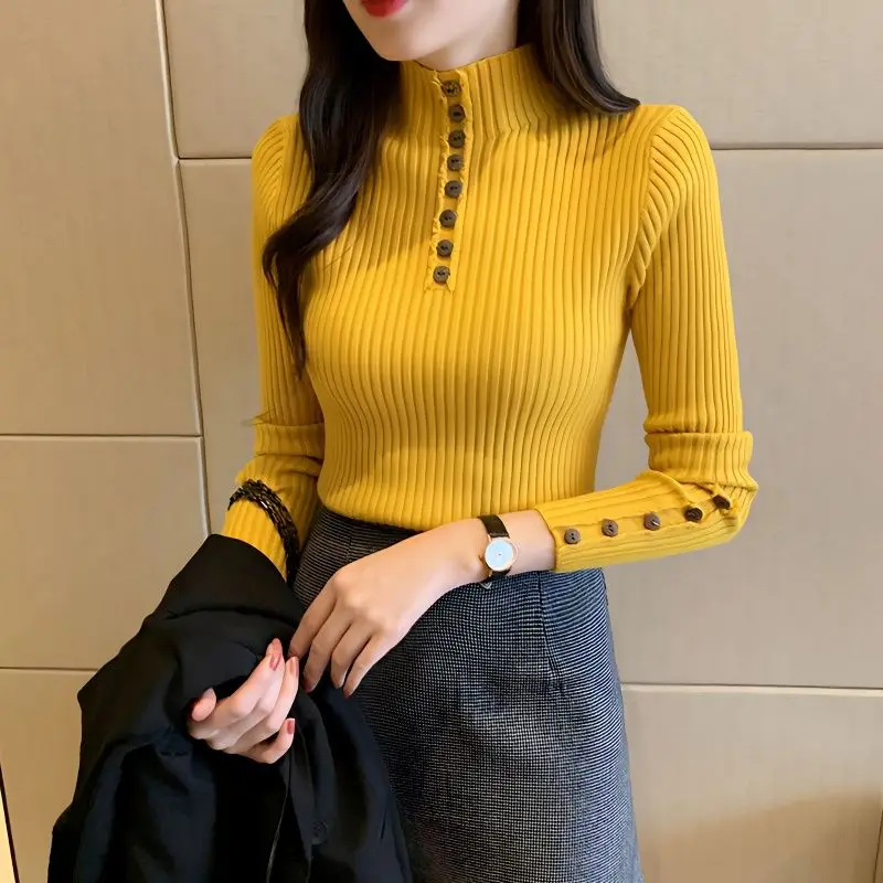 Sweater Autumn Winter Turtleneck Warm Knitwear Fashion Button Slim Fit for Women Korean Casual Solid Bottoming Shirt Tops V1
Sweater Autumn Winter Turtleneck Warm Knitwear Fashion Button Slim Fit for Women Korean Casual Solid Bottoming Shirt Tops V1