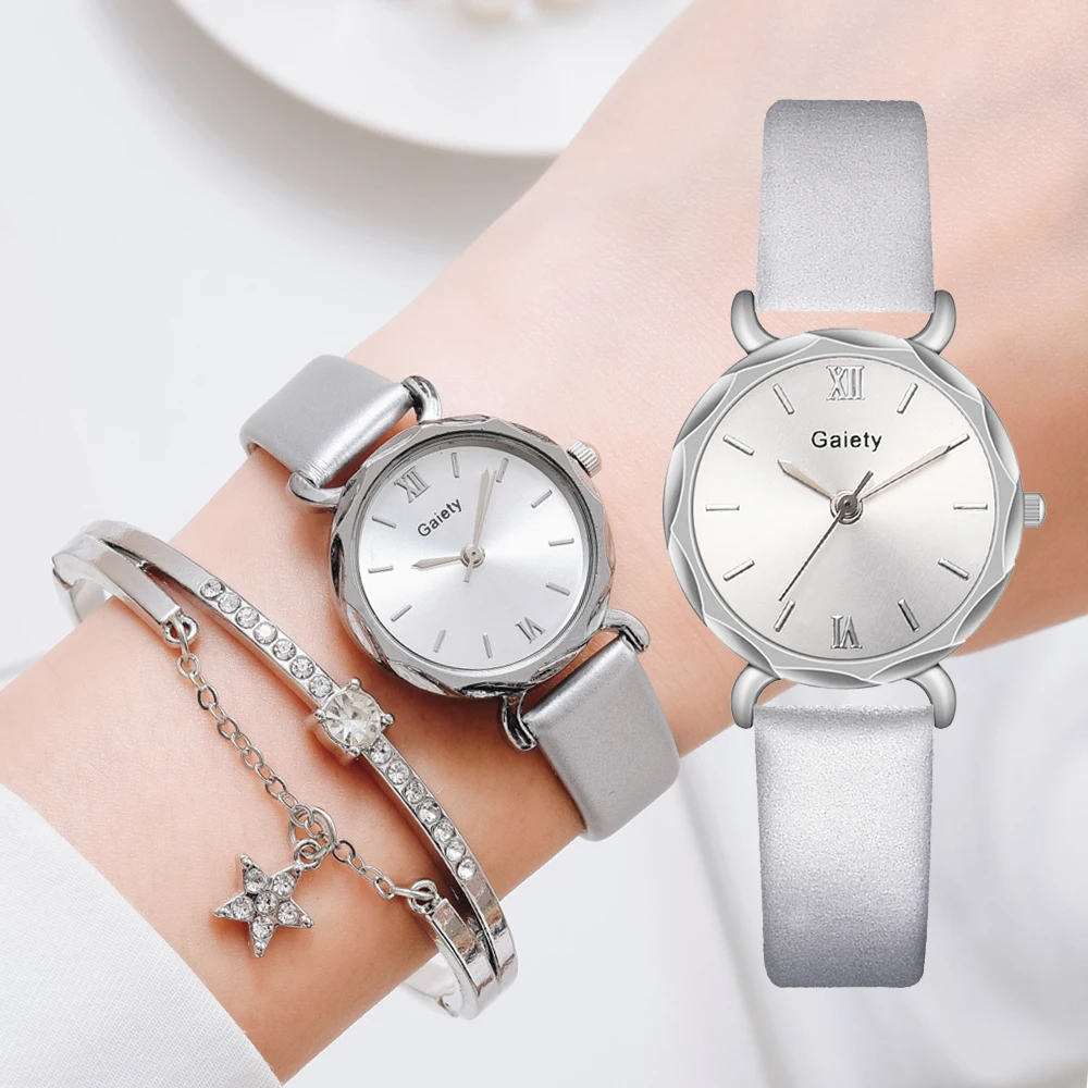 

Gaiety Brand 2022 Women New Fashion Business Watches Ladies Quartz Watch Bracelet Silver Dial Simple Leather Strap Reloj Mujer