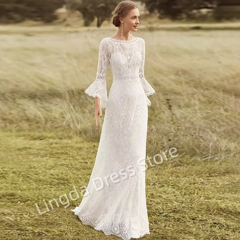 Pastoral white A line round neck covered with decals after backless horn long sleeves elegant women's new bride wedding dress
Pastoral white A line round neck covered with decals after backless horn long sleeves elegant women's new bride wedding dress