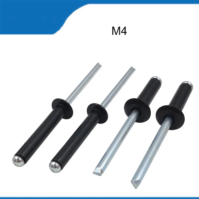 

High Quality M4 100PCS/lot Aluminium Blind Rivets Black Pop Rivets Break Mandrel Blind Rivets Nail Pull Rivet Core Rivet