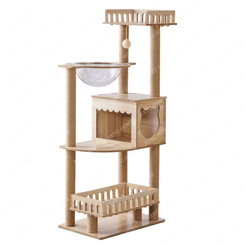 

131cm 51.57'' Tall Luxury Modern Cat Tree Tower Pets Scratching House Posts Wooden Large Space Capsule Condo