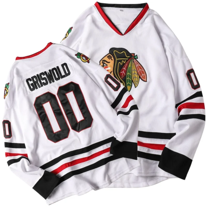 

Movie Christmas Holiday Clark GRISWOLD #00 Ice Hockey Jersey Men's Outdoor Sportswear Cosplay Tops White Sewing Embroidery