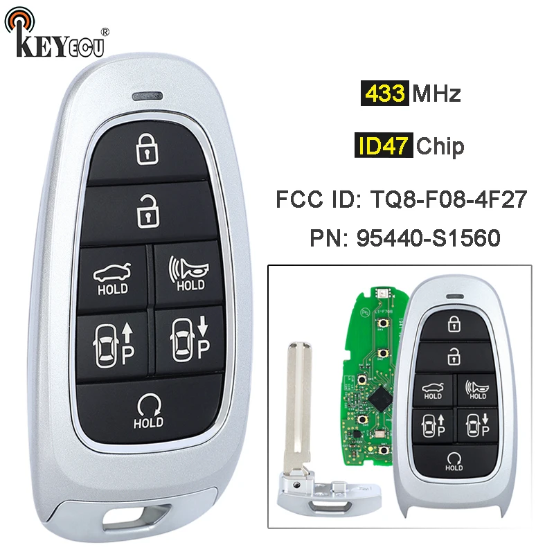 KEYECU 433 МГц ID47 чип PN: 95440-S1560 идентификатор FCC: Стандартная безключевая смарт-карта дистанционного ключа для Hyundai Santa Fe 2021-2022
KEYECU 433 МГц ID47 чип PN: 95440-S1560 идентификатор FCC: Стандартная безключевая смарт-карта дистанционного ключа для Hyundai Santa Fe 2021-2022