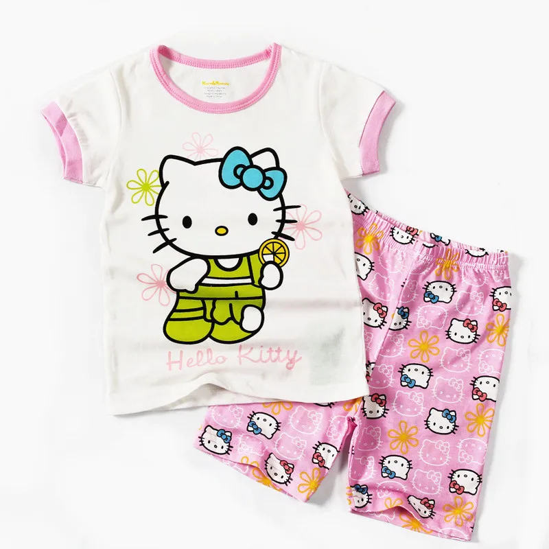 Hello Kitty Children Pajamas Set Toddler Cotton Pullover Short Sleeve+Shorts 2Pcs Suit Baby Girls Summer Casual Home Sleepwear Hello Kitty Children Pajamas Set Toddler Cotton Pullover Short Sleeve+Shorts 2Pcs Suit Baby Girls Summer Casual Home Sleepwear