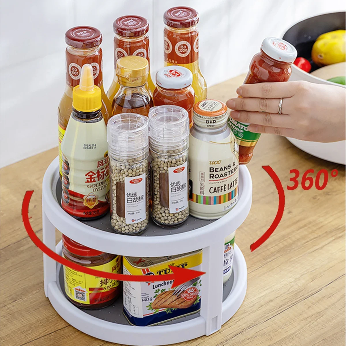 

360° Rotate Anti-slip Spice Rack Organizer Kitchen Seasoning Holder Turntable Storage Tray Lazy Home Supply for Bathroom Cabinet