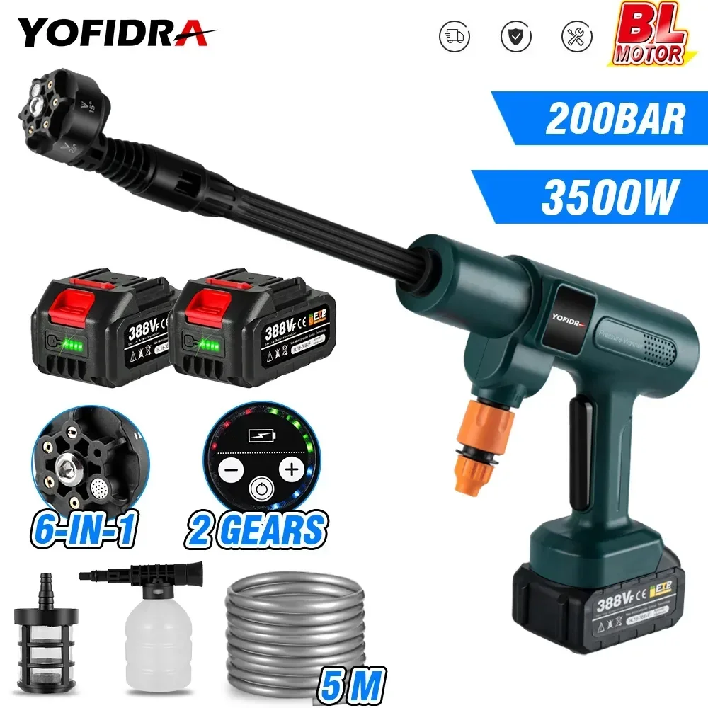 YOFIDRA 200Bar 3500W Brushless Electric High Pressure Washer Cordless Car Washing Gun for Makita 18V Battery Garden Water Gun 
YOFIDRA 200Bar 3500W Brushless Electric High Pressure Washer Cordless Car Washing Gun for Makita 18V Battery Garden Water Gun