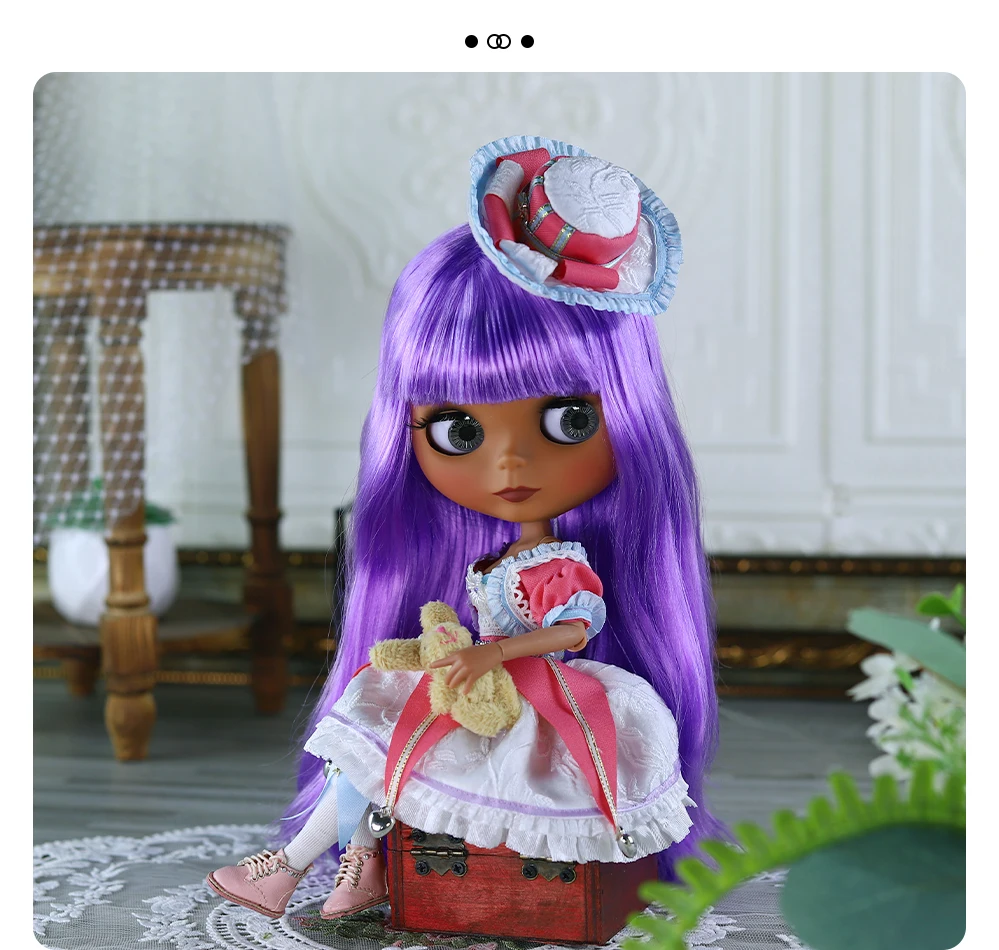 Naomi – Premium Custom Neo Blythe Doll with Purple Hair, Dark Skin & Matte Cute Face 7 Naomi – Premium Custom Neo Blythe Doll with Purple Hair, Dark Skin & Matte Cute Face 7
