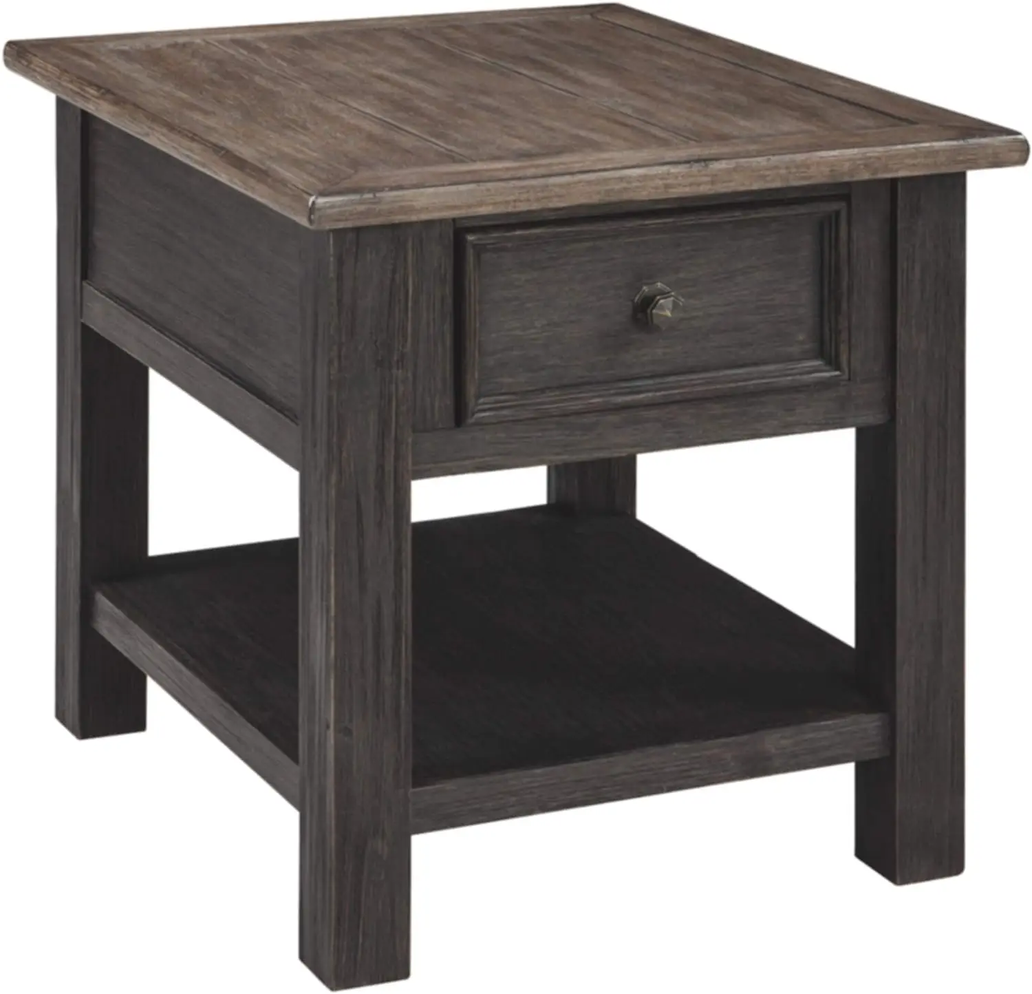 

Design by Ashley Tyler Creek Rustic End Table with Storage Drawer and Fixed Shelf, Brown & Black