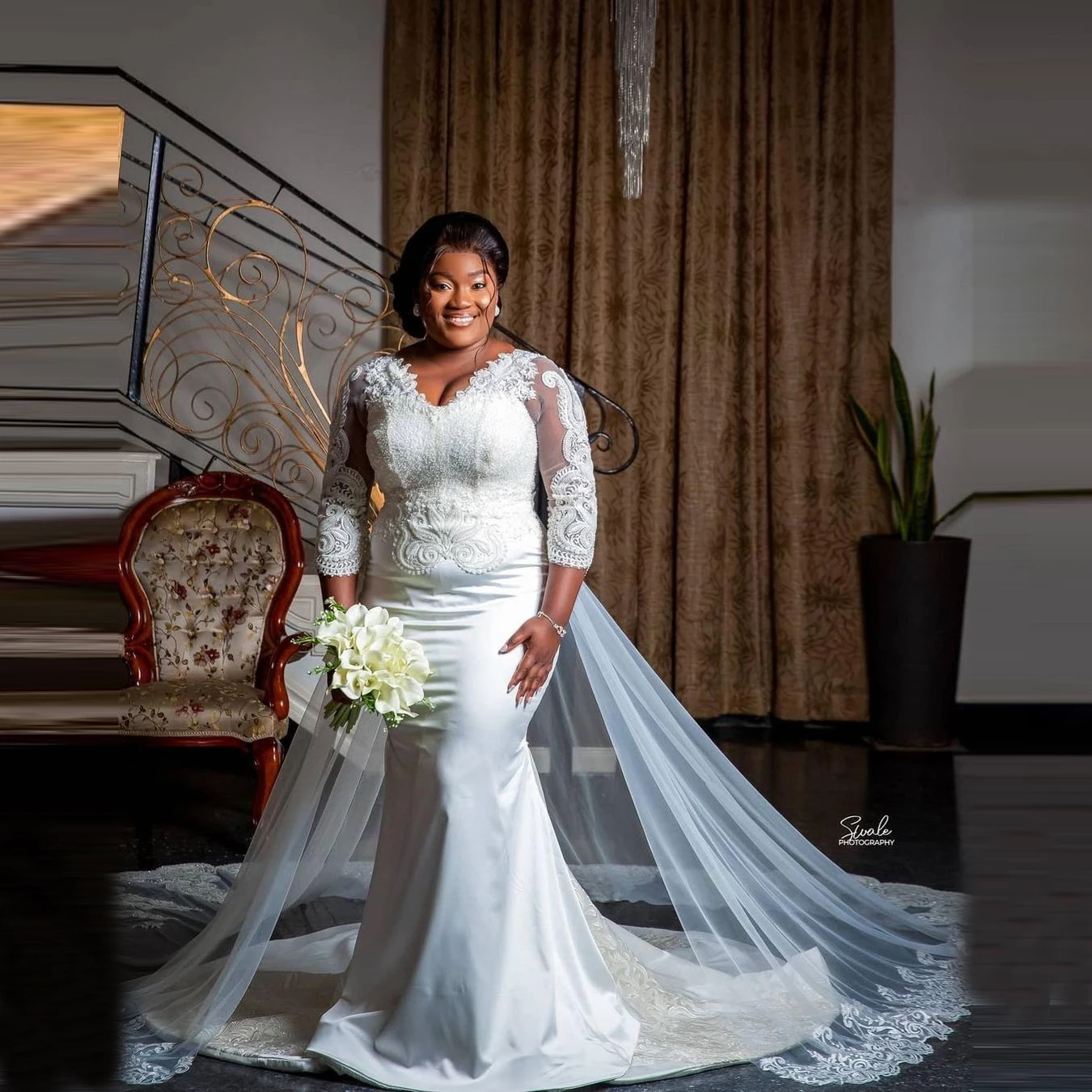 Wonderful V Neck Mermaid Lace Appliques Wedding Dress with Detachable Train 3/4Long Sleeves Robe Mariée Bridal Gown
Wonderful V Neck Mermaid Lace Appliques Wedding Dress with Detachable Train 3/4Long Sleeves Robe Mariée Bridal Gown