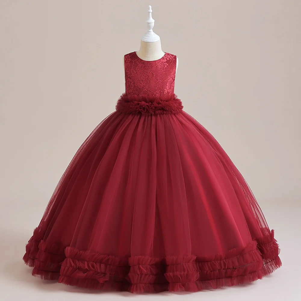 Princess Lace Kids Flower Girl Dress Dark Red Ballgown Vintage Tulle Puffy Children Dresses For Wedding Formal Communion Dress
Princess Lace Kids Flower Girl Dress Dark Red Ballgown Vintage Tulle Puffy Children Dresses For Wedding Formal Communion Dress
