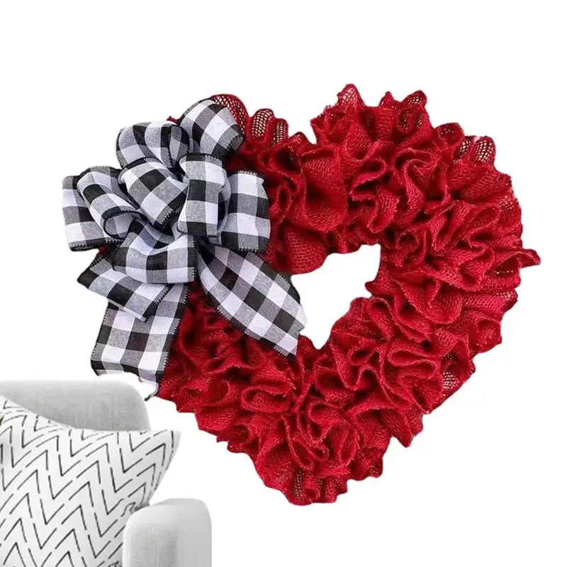 

Венок с красным сердцем, искусственная гирлянда на День святого Валентина, праздничное украшение из ткани для фотографий и камина