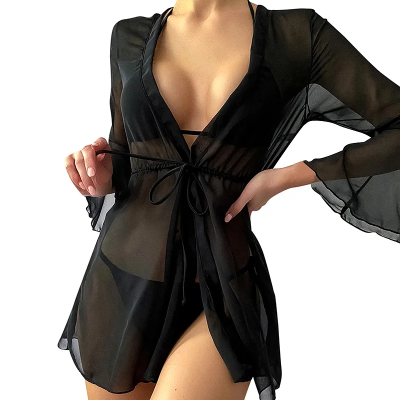 Women Sexy Mesh Tunic Cardigan Beach Bikini Cover Ups Long Ruffle Sleeve Sheer Beach Dress Solid Black Summer Swimwear
Women Sexy Mesh Tunic Cardigan Beach Bikini Cover Ups Long Ruffle Sleeve Sheer Beach Dress Solid Black Summer Swimwear