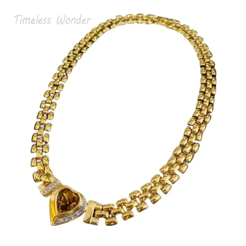 

Timeless Wonder Fancy Zircon Geo Heart Pave Necklace for Women Designer Jewelry Runway Rare Top Luxury Medieval Gift Set 2614