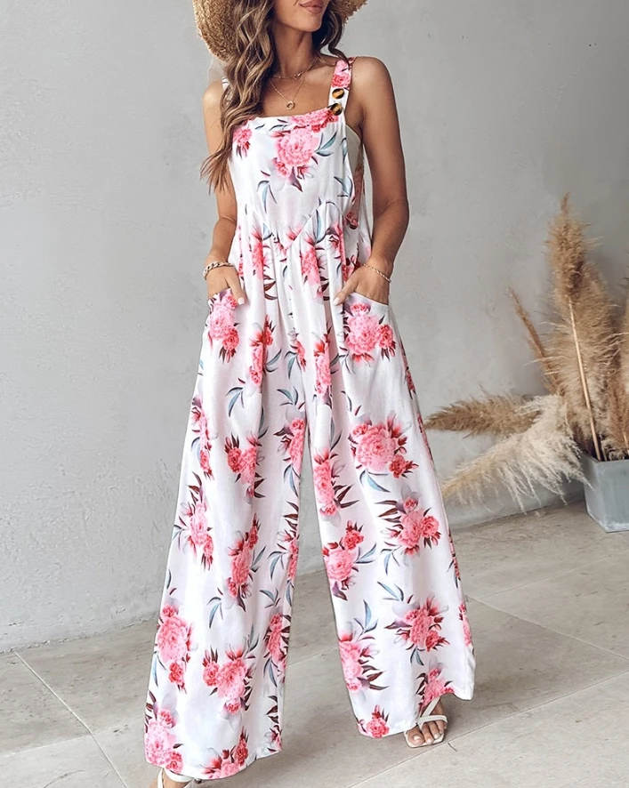 2024 Summer Women Fashion Vacation Daily Long Jumpsuit Floral Print Wide Leg Thick Strap Jumpsuit Casual Female Loose Jumpsuit
2024 Summer Women Fashion Vacation Daily Long Jumpsuit Floral Print Wide Leg Thick Strap Jumpsuit Casual Female Loose Jumpsuit