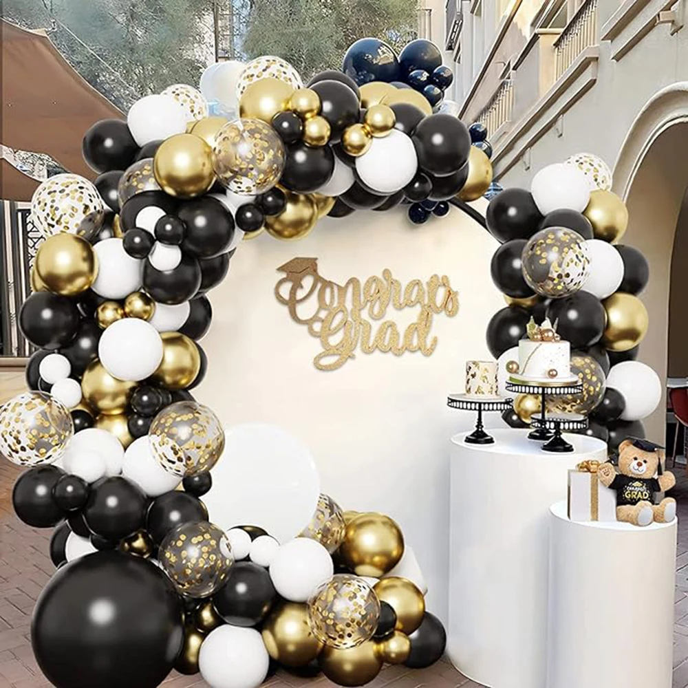

Набор воздушных шаров с конфетти, украшение для выпускного вечера, цвет черный/белый/золотой