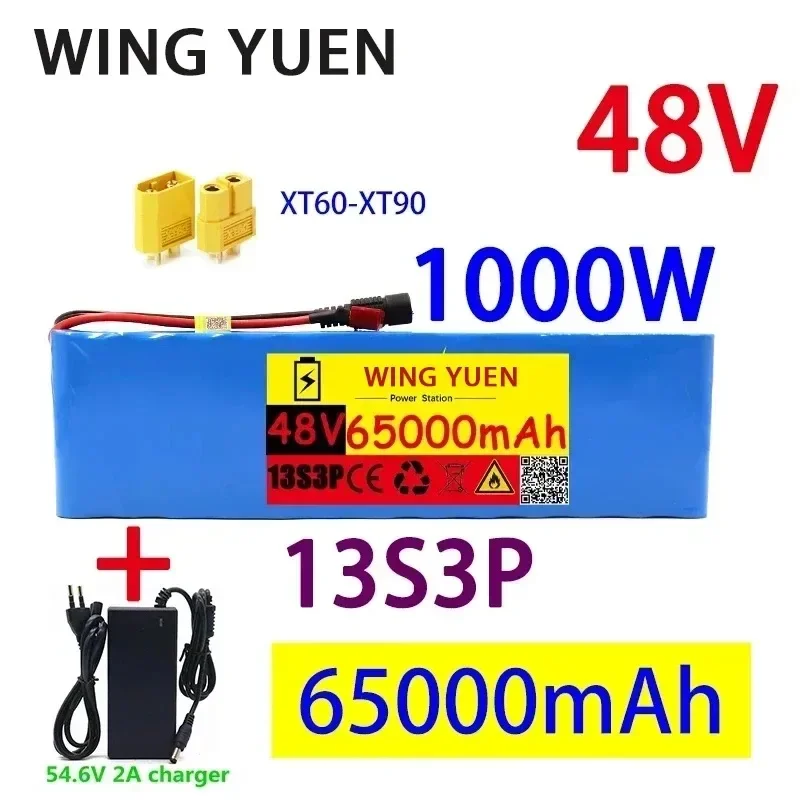 

48v65ah 1000W 13s3p 48V lithium ion battery pack XT60 plug for 54.6V electric bicycle and scooter. Engine, with BMS+54.6vcharger