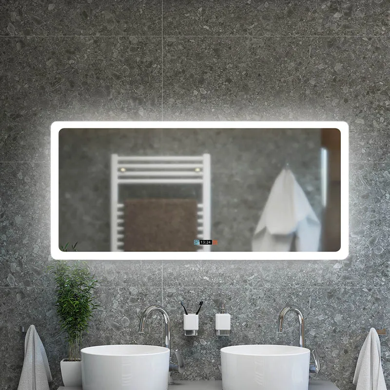 Modern Style Rectangular Time display Mirror Bathroom customized LED Backlit Defogger Smart Mirror
Modern Style Rectangular Time display Mirror Bathroom customized LED Backlit Defogger Smart Mirror