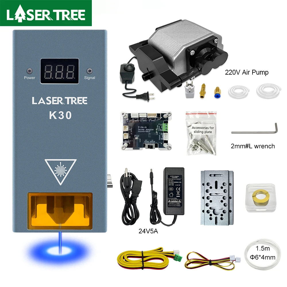 

LASER TREE 10W 20W 30W Optical Power Laser Head with Air Assist Pump Compressor for CNC Laser Cutting DIY Wood Engraver Tools