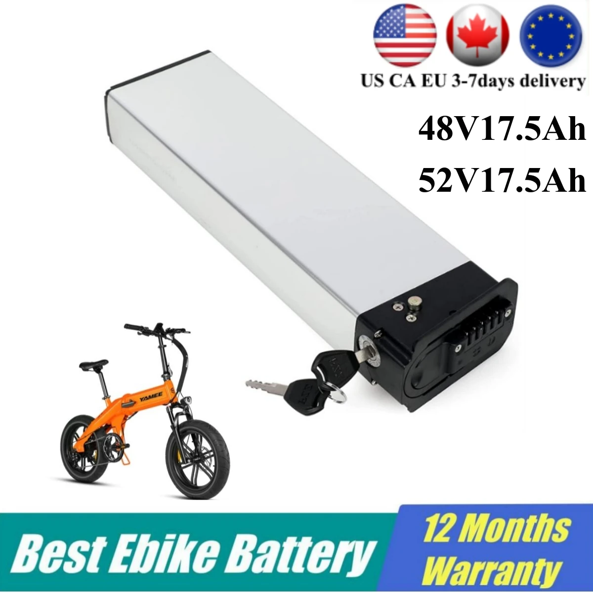 

52V Electric Bike Battery Suitable Yamee XL 750W 48V 14Ah 17.5Ah 750W Engwe EP-2 Pro Upgrade Version Fat Tire Ebike US Stock