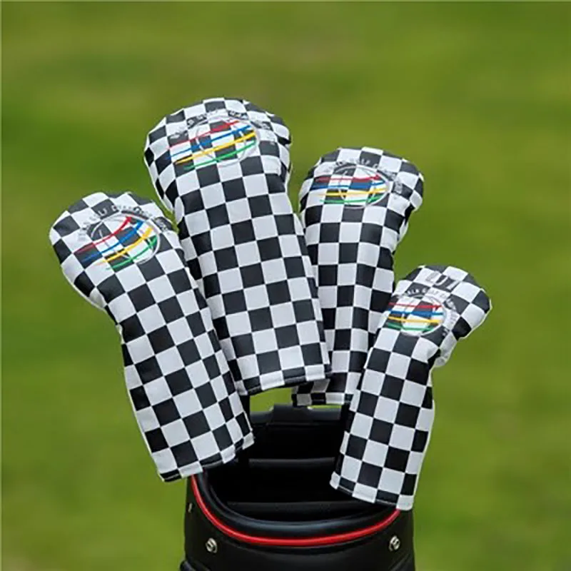 

Golf Club Headcovers 460cc #1 #3 #5 #UT Driver Fairway Hybrid Woods Cover PU Leather Head Cover Black White Lttice Fashion Trend
