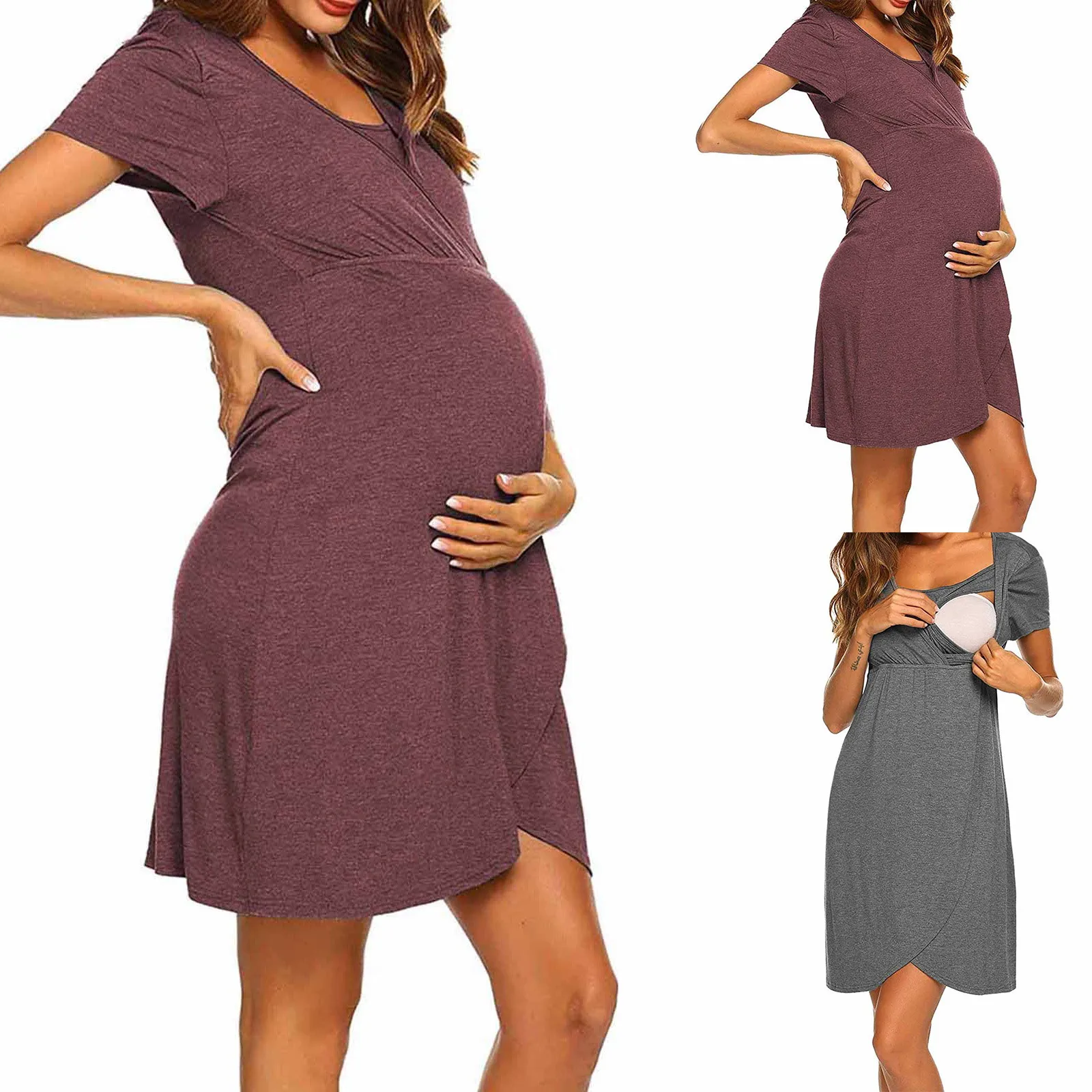 

New Maternity Dress Pregnant Women Pajama Nightgown V-neck Breastfeeding Dress Nursing Nightdress Nightwear Pregnancy Sleepwear