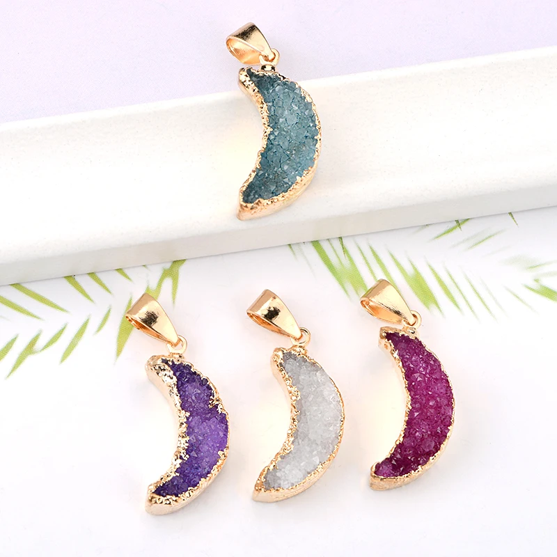 Natural Colorful Mini Gold Color Rim Druzy Moon Colorful Pendants Necklaces for Women
Natural Colorful Mini Gold Color Rim Druzy Moon Colorful Pendants Necklaces for Women