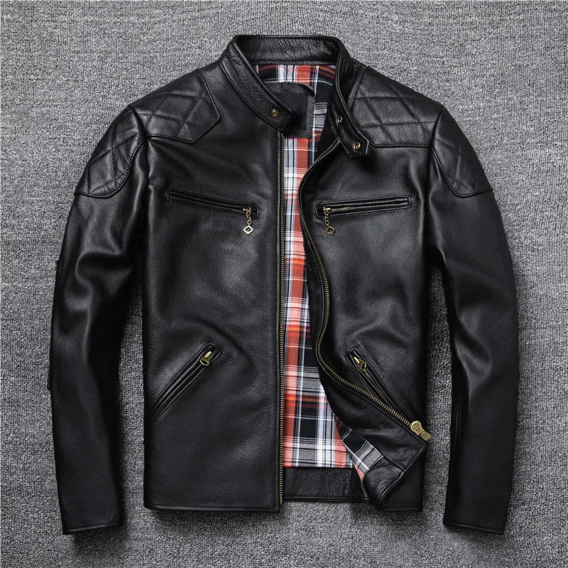 

Spring and Autumn Natural Cowhide Motorcycle Jackets Men Genuine Leather Jacket Really Moto Slim Coat Man Plus Size 5X