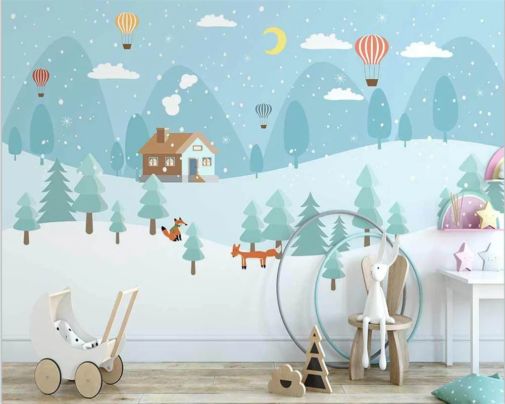

beibehang Custom modern Nordic papel de parede cartoon hot air balloon small house children's room background wallpaper