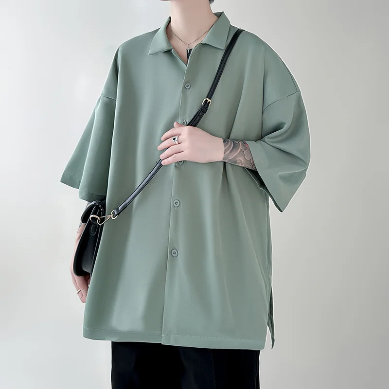 Summer Short Sleeve Shirt Men Fashion Society Mens Dress Shirt Korean Loose Ice Silk Shirt Mens Oversized Solid Color Shirts
Summer Short Sleeve Shirt Men Fashion Society Mens Dress Shirt Korean Loose Ice Silk Shirt Mens Oversized Solid Color Shirts